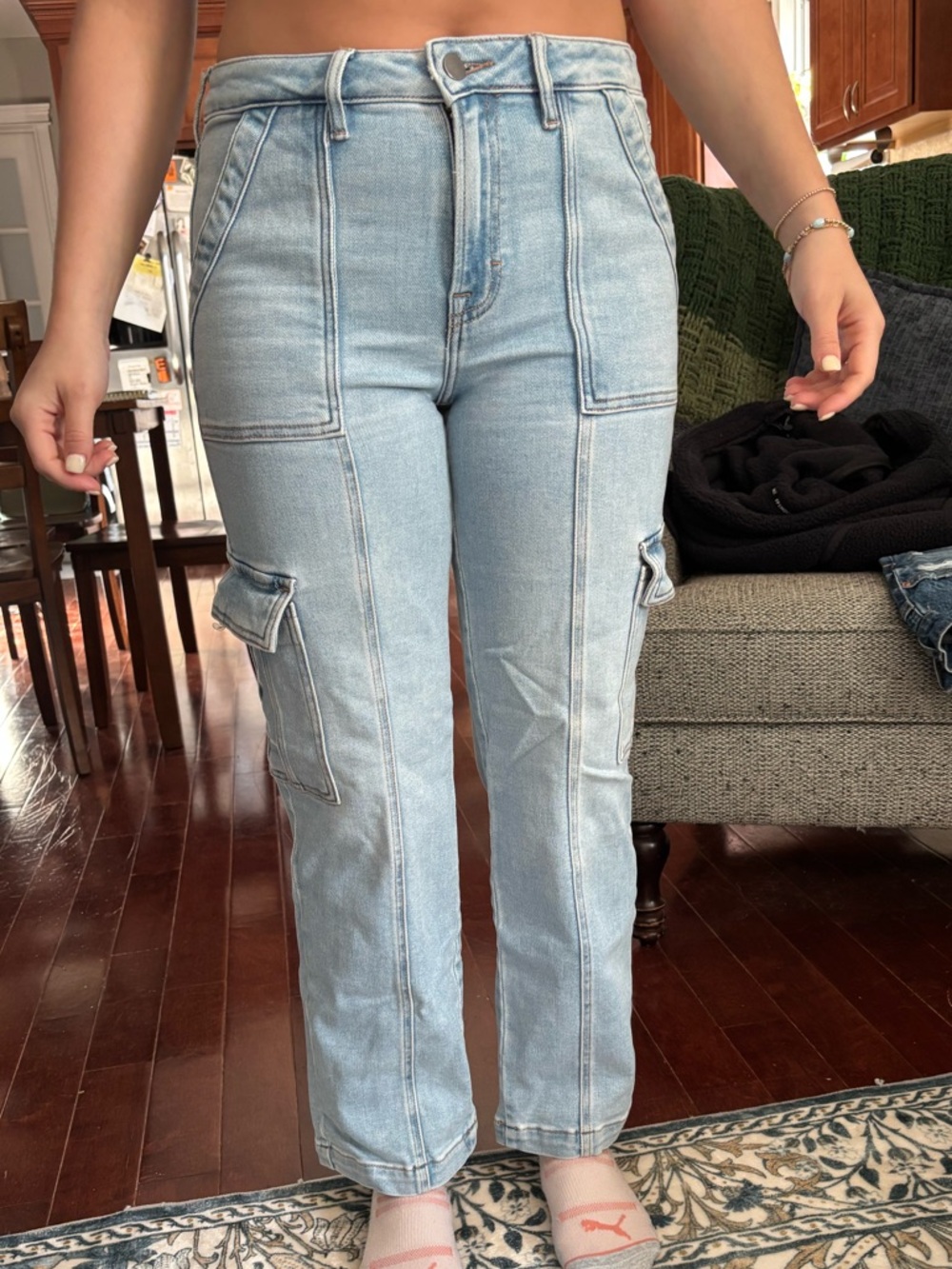 Altar'd State Light Blue Straight-Leg Cargo Jeans